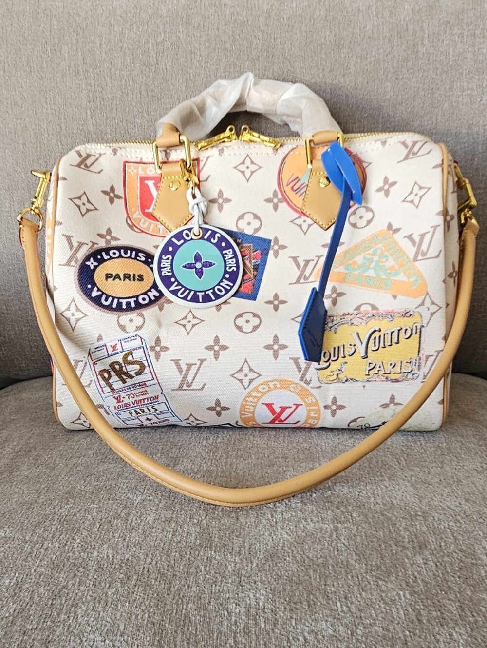 World Tour Inspired Monogram Patch Satchel with Colorful Travel Patches